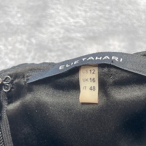 Elie Tahari Dress 12 Black Matelasse Cocktail Wool Textured Sweetheart Cocktail - Picture 11 of 14